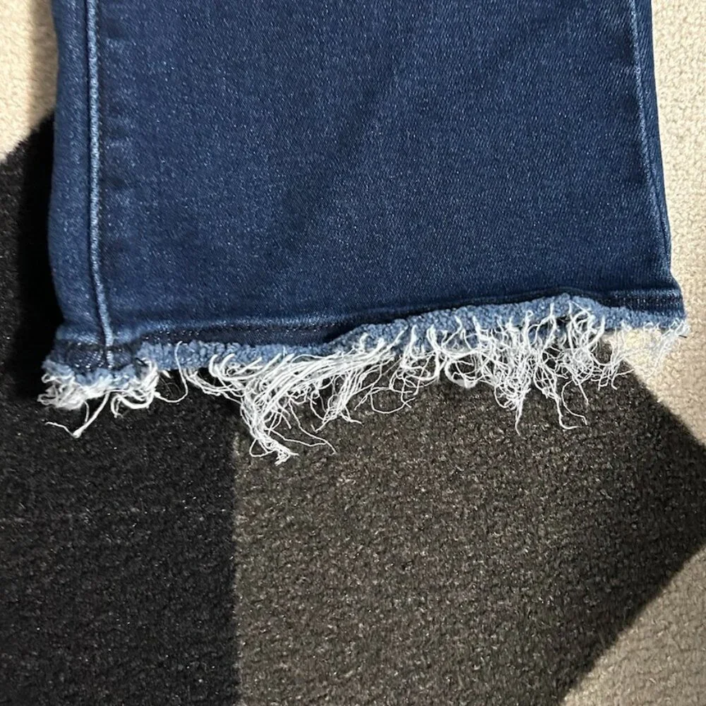 KanCan Dark Washed BUTTON FLY Boot Cut Raw‎ Hem Jeans Size 9/28